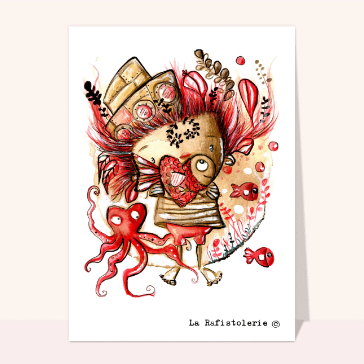 Carte St Valentin originale : Amour ambiance océanique