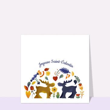 Carte Joyeuse Saint Valentin avec deux cerfs dessinés