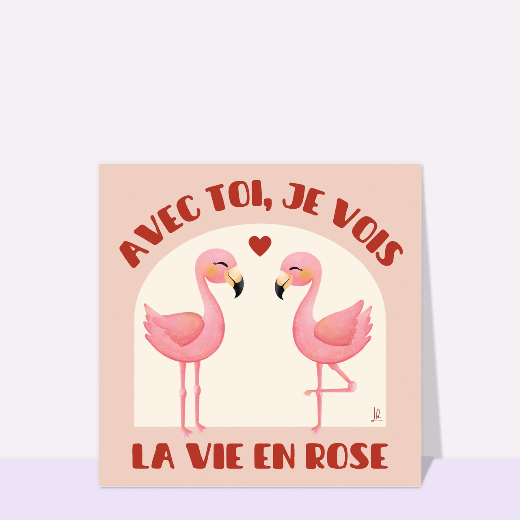 Flamants roses : l'amour en couleur - Carte saint valentin humour