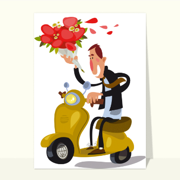 Carte Saint Valentin humour : Saint valentin en scooter