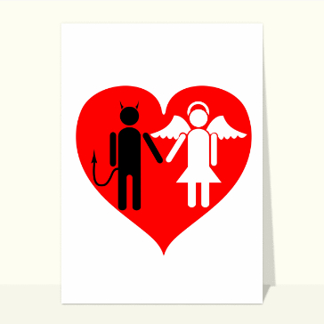 Carte Saint Valentin humour : Ange et demon amoureux