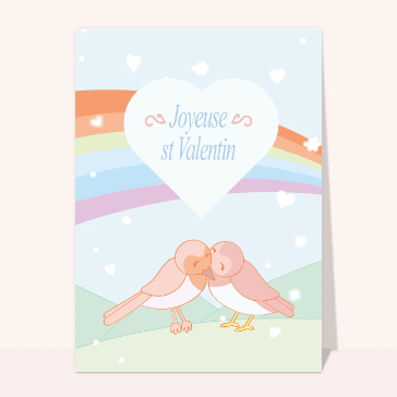Carte Saint-Valentin mignonne : Deux oiseaux amoureux