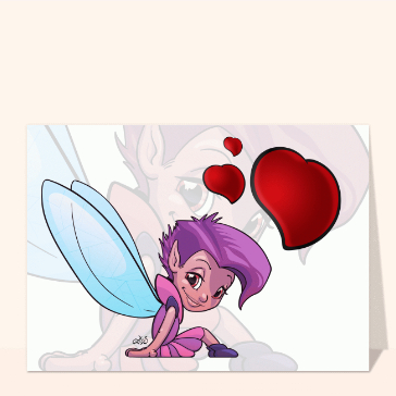 Carte Saint-Valentin mignonne : Une fée au cheveux violets