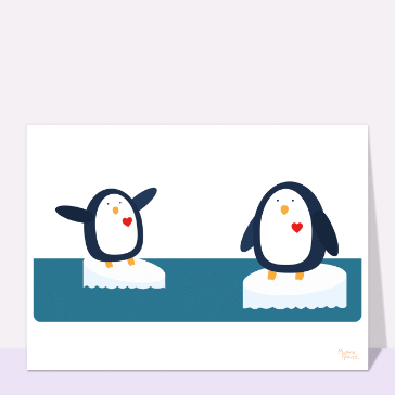 Carte Saint-Valentin mignonne : Deux pingouins amoureux