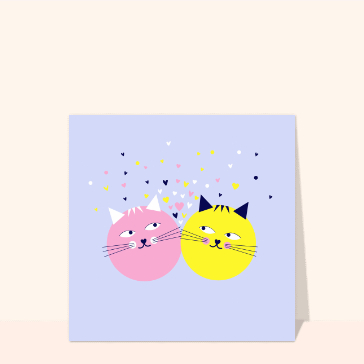 Carte Saint-Valentin mignonne : Deux petit chats amoureux