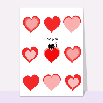 Love you avec un petit chat et des coeurs
