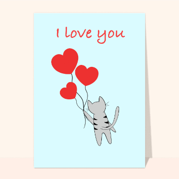 i love you avec un petit chat gris Cartes Saint-Valentin mignonnes