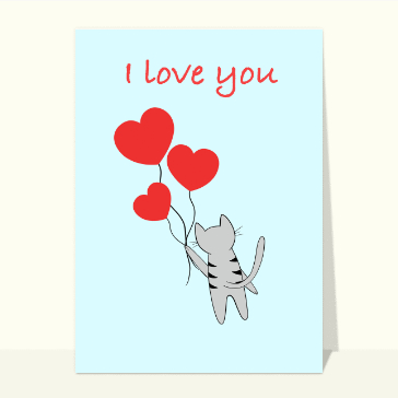 Carte i love you avec un petit chat gris