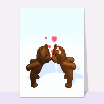 Carte Saint-Valentin mignonne : Le petit bisou des nounours amoureux