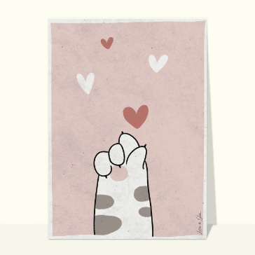 Patte de petit chat et coeurs Cartes Saint-Valentin mignonnes