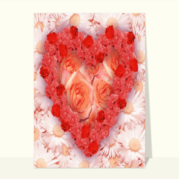 Carte avec coeurs : Coeur de fleurs