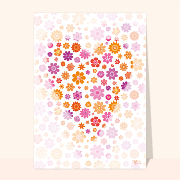 Carte avec coeurs : Coeur de fleurs et amour en couleur