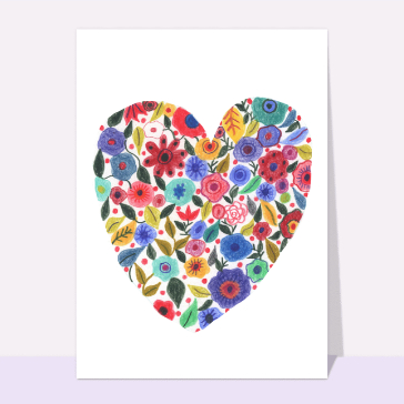 Carte avec coeurs : Coeur d`amour plein de fleurs