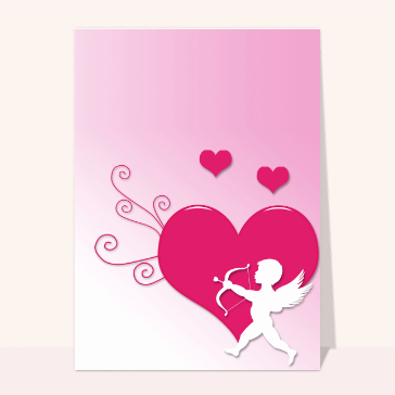 Carte avec coeurs : Cupidon et coeur rose