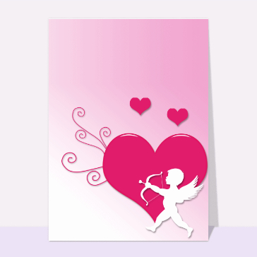 Carte avec coeurs : Cupidon et coeur rose