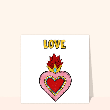 Carte Love et coeur totem jaune