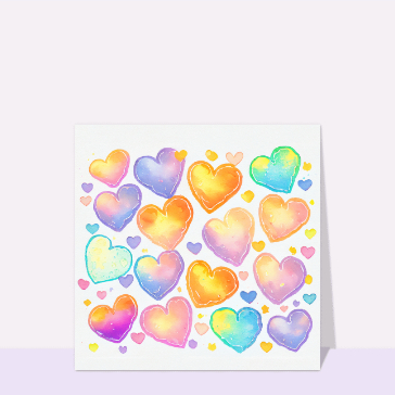 Carte Coeurs en aquarelle