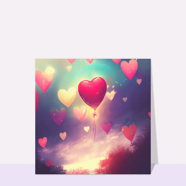 Amour et St Valentin : Ballon coeur dans le ciel