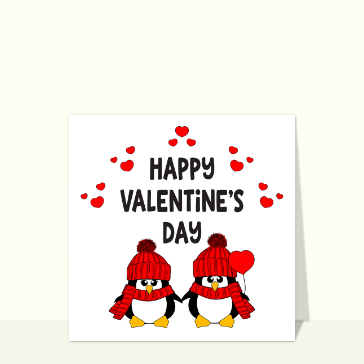 Carte Happy Valentine`s day avec de petits pingouins