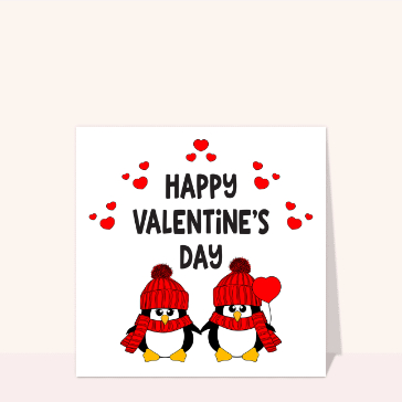 Carte Happy Valentine`s day avec de petits pingouins