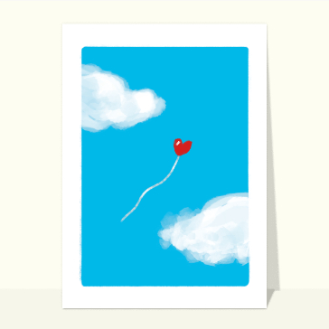 carte saint valentin : Le ballon coeur qui s'envole