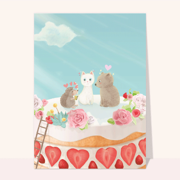 Amoureux avec un gâteau aux fraises
