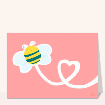 carte saint valentin : Vol en coeur de l`abeille amoureuse