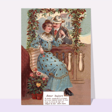 Carte ancienne Saint Valentin : Amour toujours au jardin