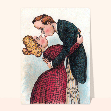 Carte ancienne Saint Valentin : Le baiser des amoureux