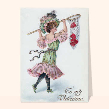 Carte ancienne Saint Valentin : La pèche à l'amour