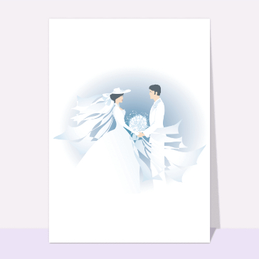 carte félicitations mariage : Mariés tout en bleu