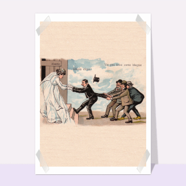 carte félicitations mariage : Carte ancienne le marié et ses amis