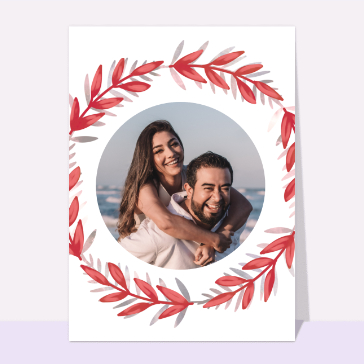 Faire-part de mariage entourés de feuilles rouges