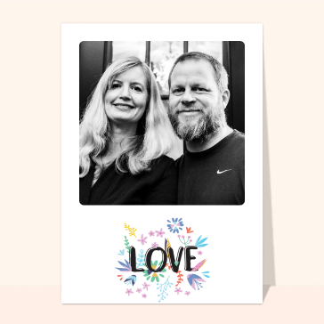 Faire-part de mariage love et fleurs colorées