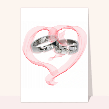 faire-part de mariage : Bagues et voile en coeur