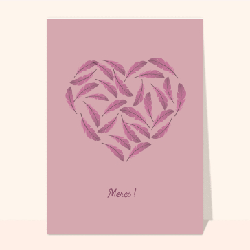 Remerciement mariage avec un coeur en plumes
