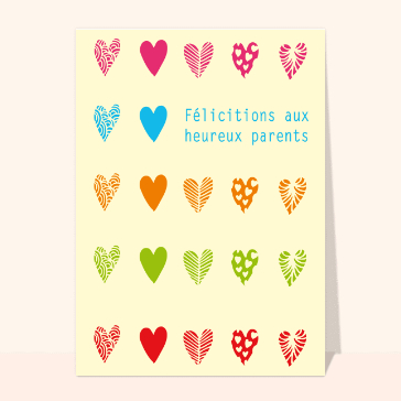 Carte de félicitations pour une naissance : Plein de coeurs pour les heureux parents