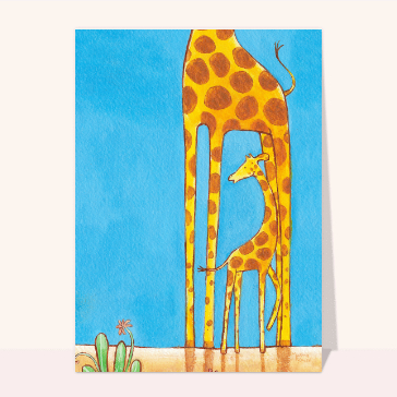 Carte de félicitations pour une naissance : Bébé girafe sous sa maman