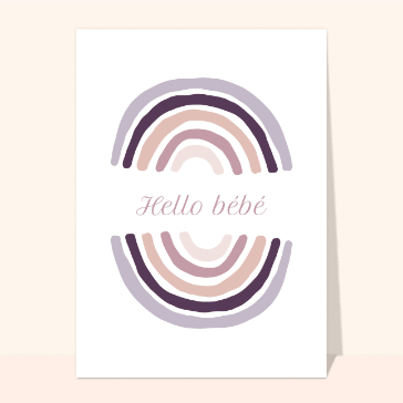 Carte de félicitations pour une naissance : Hello bébé arc-en-ciel rose et violet