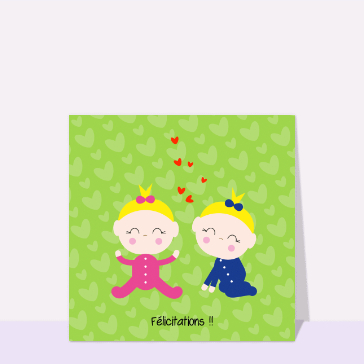 Carte de félicitations pour une naissance : Félicitation jumeaux en pyjama