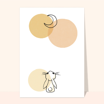 carte d'annonce de grossesse : Petit lapin qui regarde une lune jaune