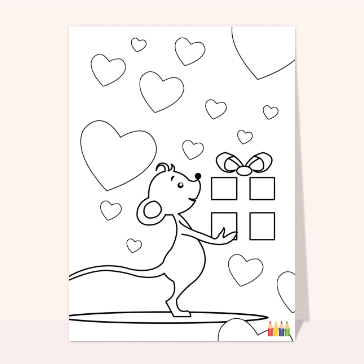 carte coloriage : Coloriage souris et cadeau