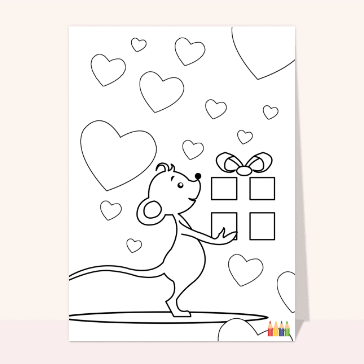 Coloriage souris et cadeau