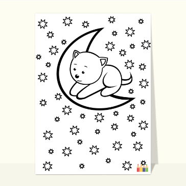 Coloriage chaton sur la lune