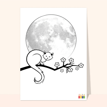 carte coloriage : Coloriage chat sur une branche