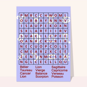 carte des mots pour jouer : Mots caches astrologie