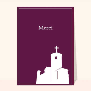 Carte remerciement condoléances : Merci avec la silhouette d'une église