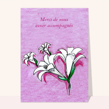 Carte remerciement condoléances : Fleurs blanches sur un fond au crayon de couleur