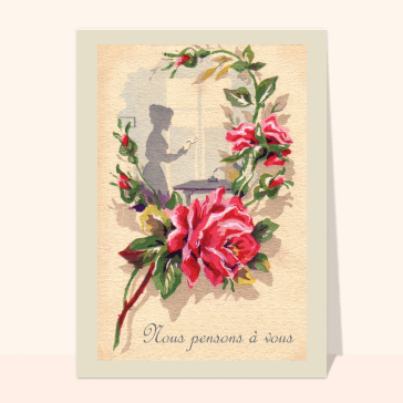 Carte condoléances ancienne : Carte ancienne nous pensons à vous