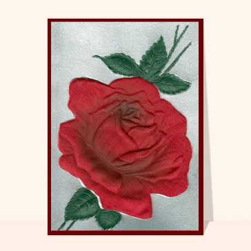 Carte condoléances ancienne : Une belle et grosse rose rouge